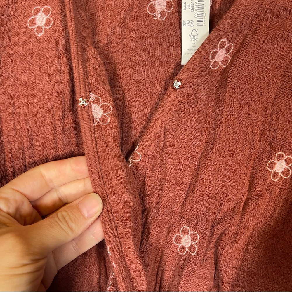 Madewell Womens XXS NWT Burgundy Brown Floral Boho Peasant Wrap Crop Long Sleeve - Picture 5 of 9